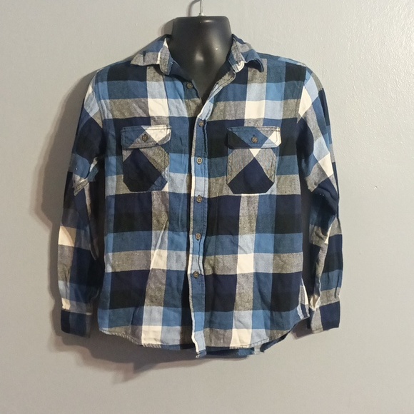 Faded glory boys size 18 XXL blue and white flannel shirt . - Picture 1 of 17